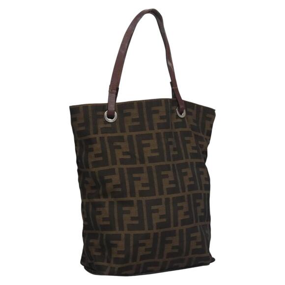 FENDI Zucca Canvas Hand Bag Brown Black Silver - Picture 1 of 12